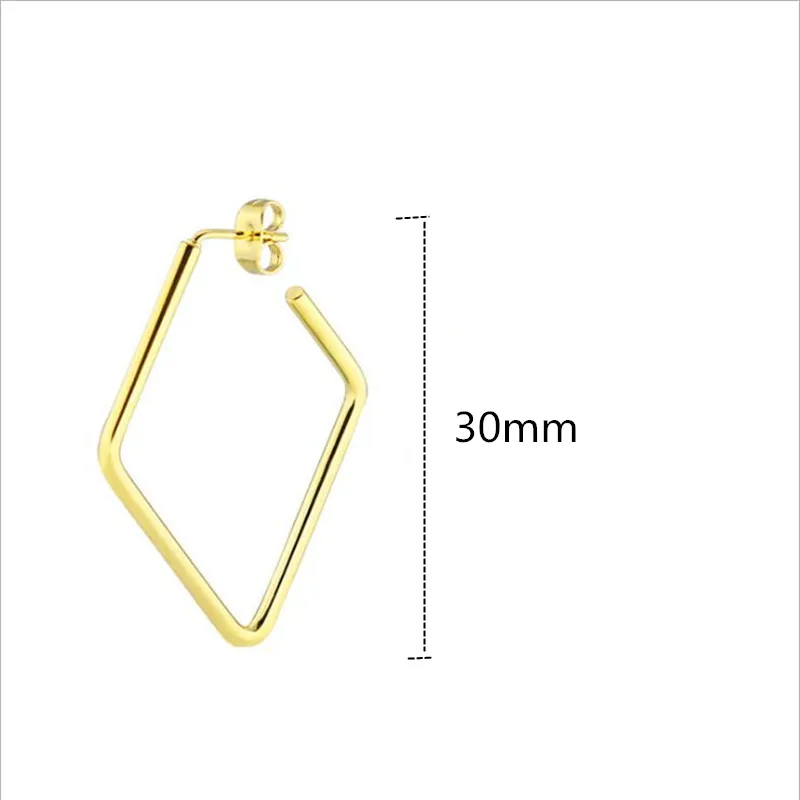 316L Stainless Steel Stud Earrings Shape Rhombus 30MM Gold-color Vacuum Plating No Fade Allergy Free