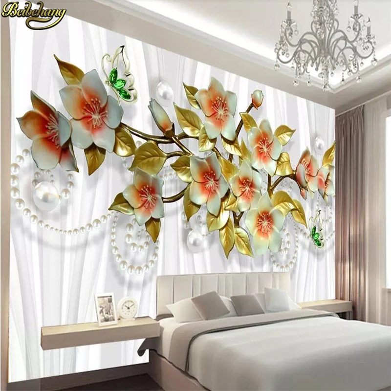 

beibehang Custom 3d wallpaper mural 3d luxury orchid metal jewelry TV background wall papers home decor papel de parede