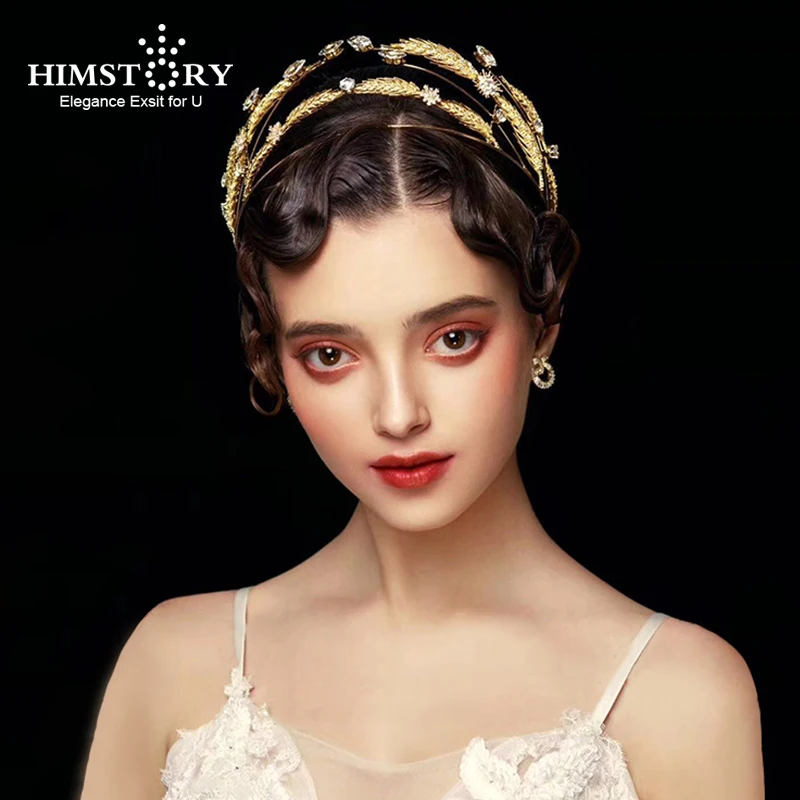 

Himstory Leaf Cubic Baroque Wedding Crown Tiara Vintage Wheat Bridal Hair Piece Accessories Women Party Prom Hairband