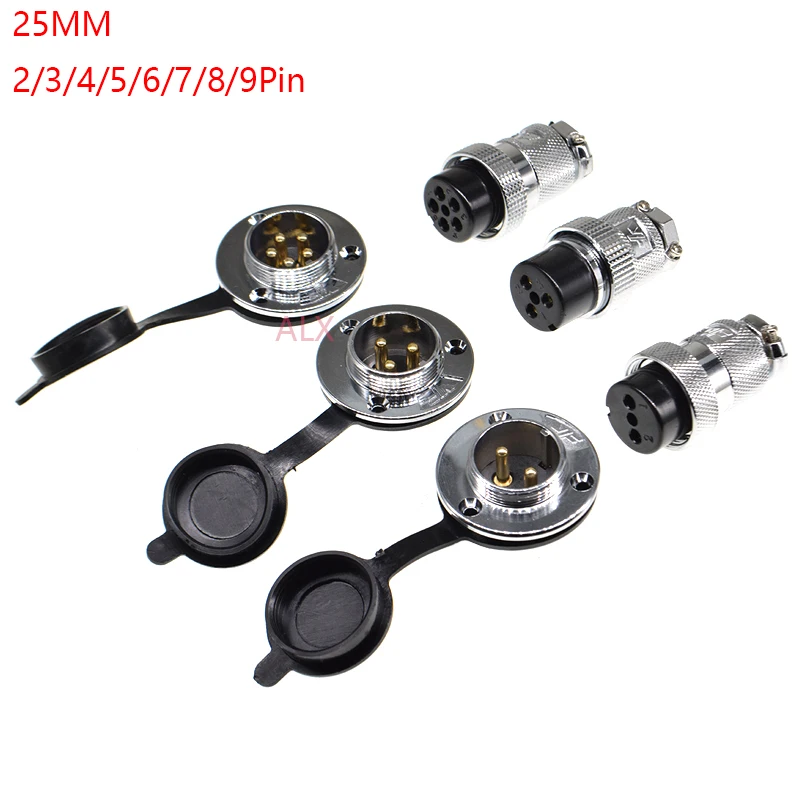 GX25 25MM aviation connector With Flange male & female 2/3/4/5/6/7/8/9 pin wire panel connector aviation plug socket 2pin 3pin