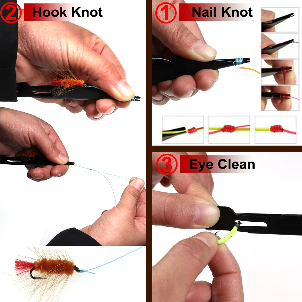 Bimoo Fly Fishing Nail Knot Tyer, gancho de pesca, ferramenta com extrator, líder e ferramenta Link principal