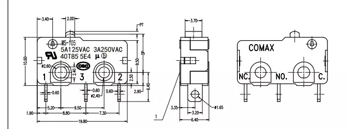 Nuovo originale di 100% MS-105 micro interruttore 5A125VAC 3A250VAC 40T85 5E4 foro di collegamento piede 3pin