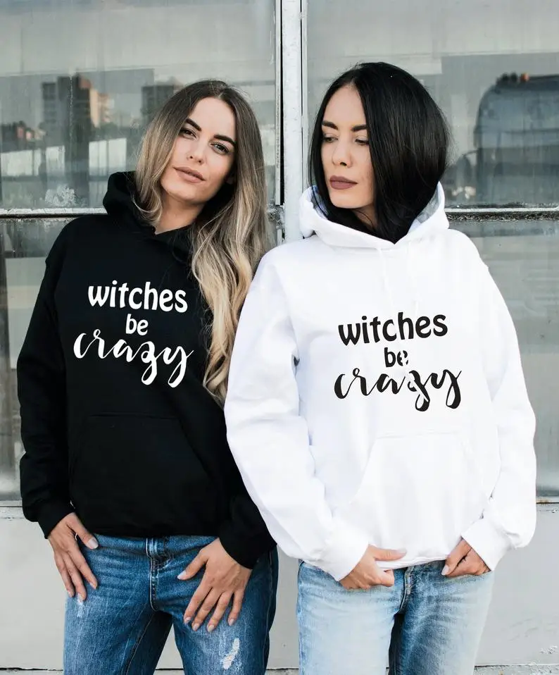 

Sugarbaby Witches Be Crazy Witch Halloween Hoodie Bff Hoodies Matching Best Friend Hoody BFF Gift Long Sleeve Fashion bff Hoodie