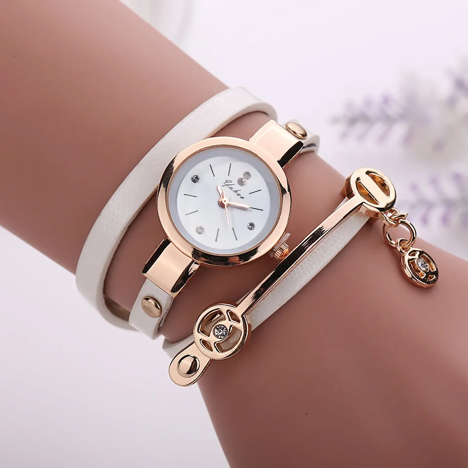 Fashion Wanita Pesona Membungkus Kulit Kuarsa Jam Tangan Wanita Rhinestone Watch Wanita Montre Mujer Khusus Hadiah untuk Wanita