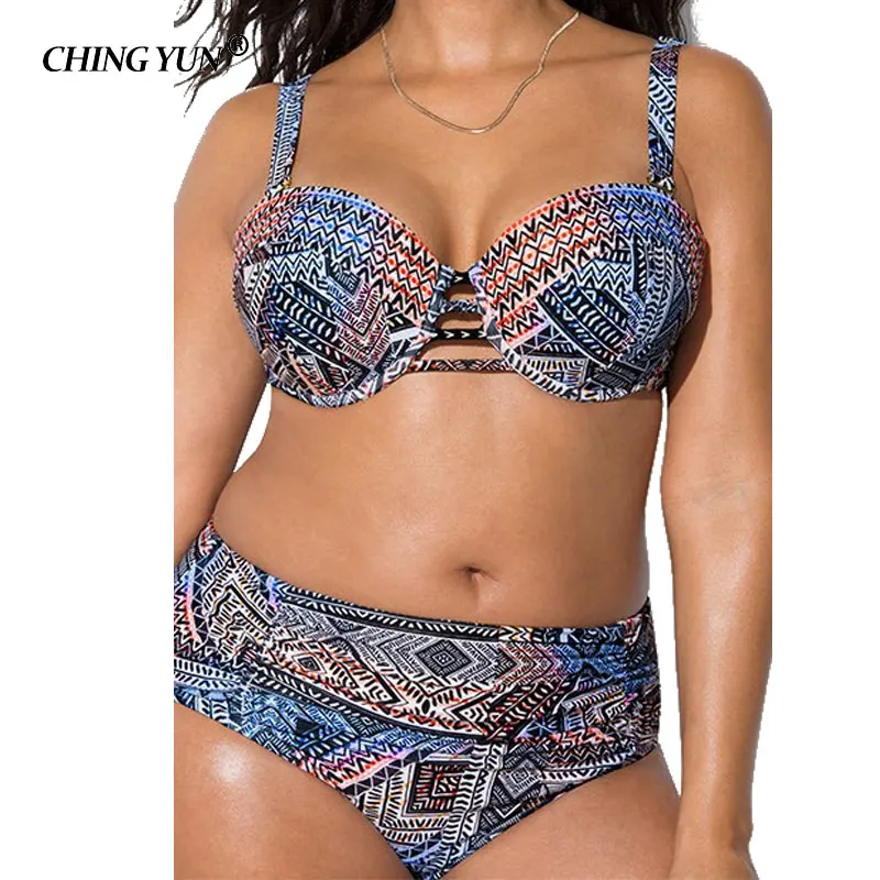 CHINGYUN Plus rozmiar push up bikini wysokiej talii w stylu vintage drukuj strój kąpielowy duży rozmiar stroje kąpielowe bikini zestaw retro drukuj