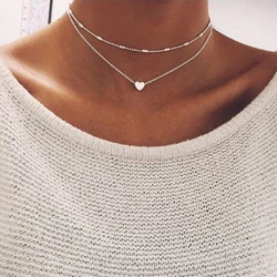 N277 New Arrival Gold Color Heart Pendant Necklace Fashion Double Layer Chain Choker Necklace For Women Top Quality Dropshipping