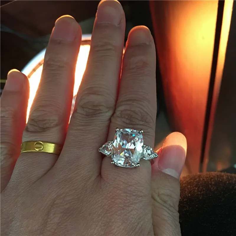 Vecalon Statement ring 925 Sterling Silver Cushion cut 8ct AAAAA Cz Engagement wedding band rings For women Party Finger Jewelry