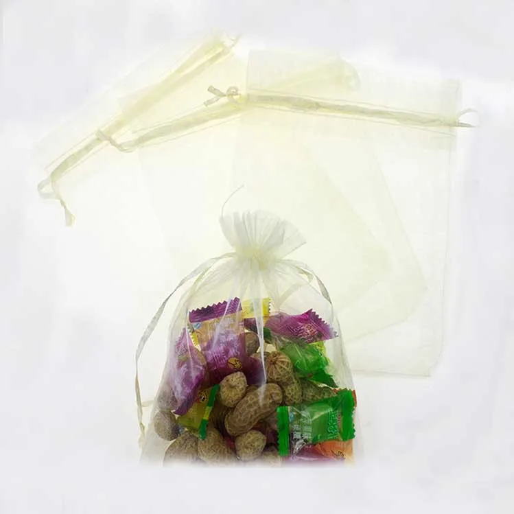 15*20cm 50pcs Beige Gift Bags For Jewelry/wedding/christmas/birthday Yarn Bag With Handles Packaging Organza Bags