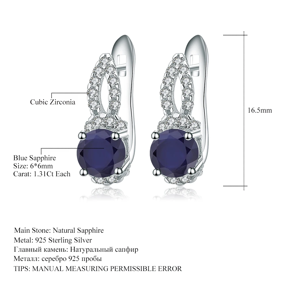 GEM'S BALLET 2.63Ct Natural Blue Sapphire Classic Earrings 925 Sterling Silver Gemstone Stud Earrings for Women Fine Jewelry