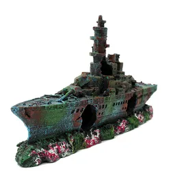 New Resin Aquarium Wreck Boat Decoration Navy War Liberty Destroyer Vessel Wreck Fish Tank Sunk Boat Crafts Ornament