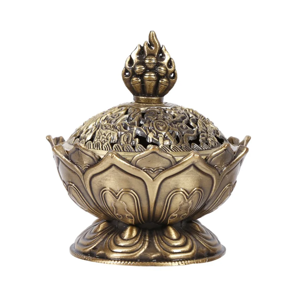 Holy Tibetan Lotus Incense Burner Alloy Bronze Incense Holder Metal Craft Handmade Censer for Office Home Decor Ganesha Z254