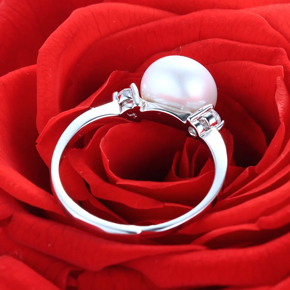 Cauuev Real Natural Freshwater Pearl Wedding Ring Fashion 925 Sterling Silver Women Engagement Zircon Ring Elegant Jewelry Gifts