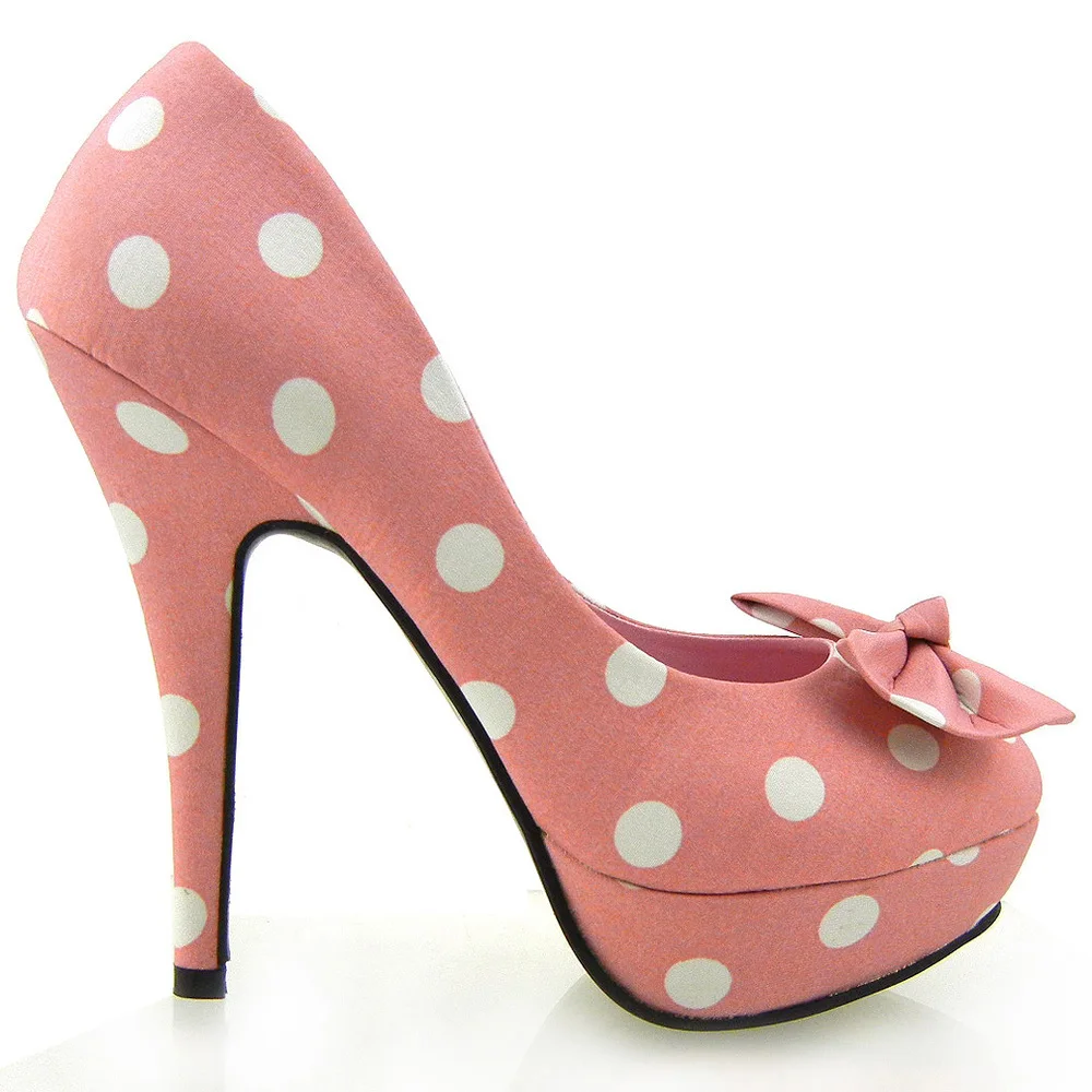 LF30406-1 Ladies Cute Bow Satin Polka Dot Party/Club Platform High Heels Pumps Court Shoes