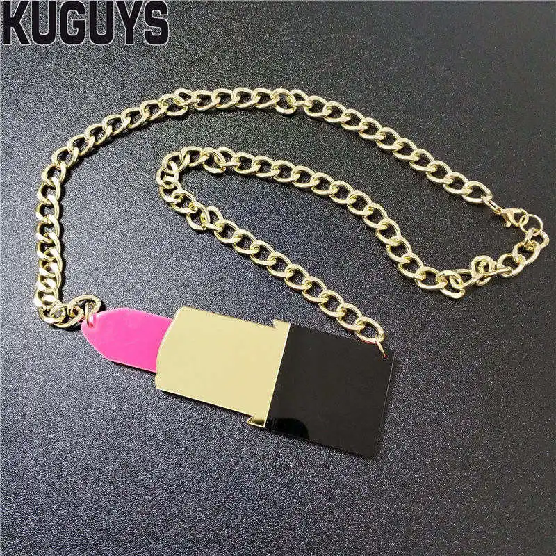 KUGUYS Fashion Jewelry Sets Acrylic HipHop Large Pendant Necklace For Women Lipstick Long Earrings