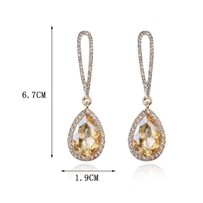 TREAZY Elegant Champagne Crystal Drop Earrings for Women Gold Color Rhinestone Long Dangle Earrings Wedding Party Brincos Femme