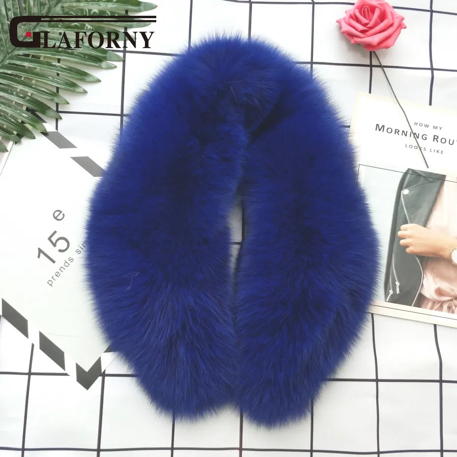 

2020 FXFURS fashion New Long Real Fox Fur Collar Scarf Women & Men Spring Winter Warm Solid Coat Shawls Lining 75CM