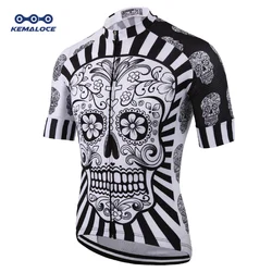 KEMALOCE Cycling Jersey Men Polyester White Skull Pro Bike Wear Summer Quick Dry Cycling Top Sublimation Printing Bicycle Shirt