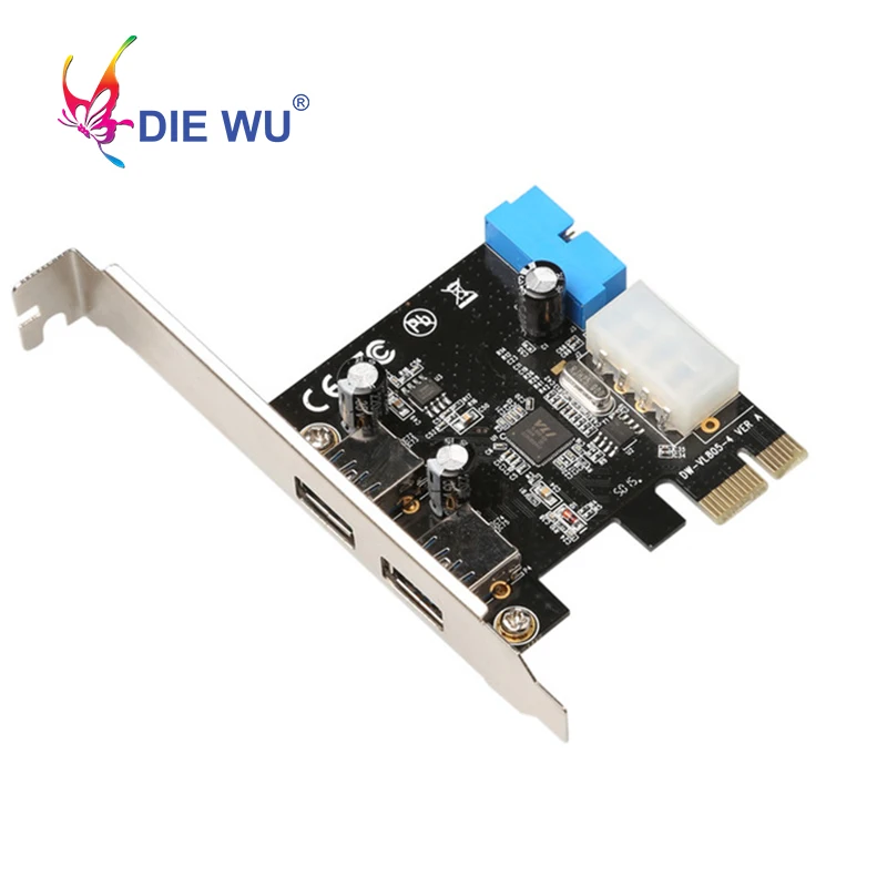 New USB 3.0 PCI-E Expansion Card Adapter External 2 Port USB3.0 Hub Internal 20pin Connecter PCI-E Card TXB050