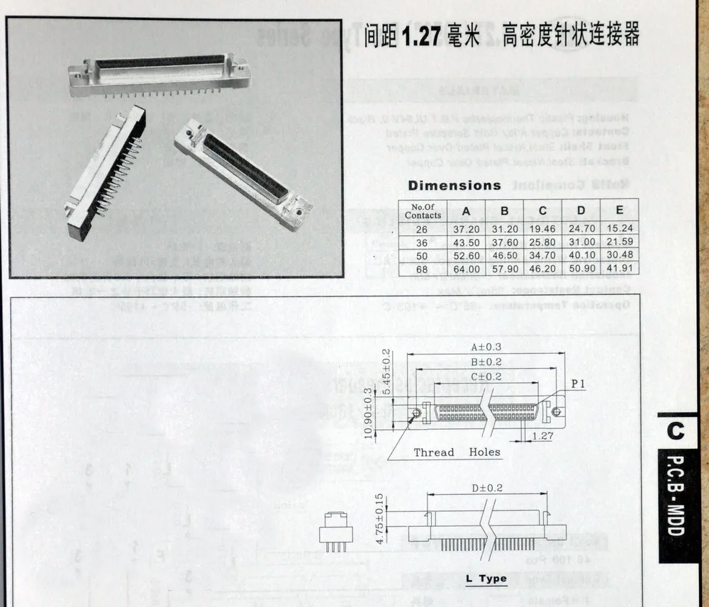 68-pin Half-Pitch/0.05" D-SUB Female Breakout Board, DSUB, SCSI, Terminal Module