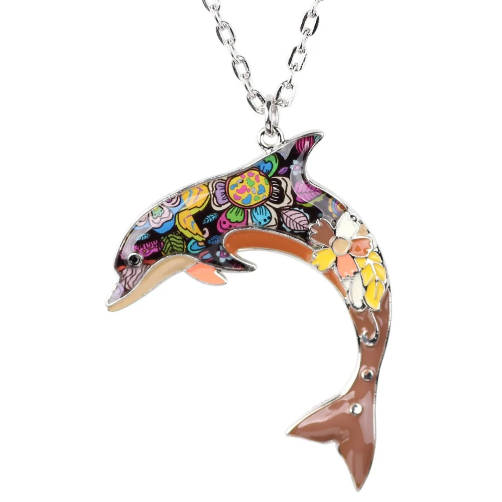 Bonsny OCEAN Collection Maxi Statement Metal Alloy Choker Dolphin Necklace Chain Collar Pendant Fashion New Enamel Jewelry Women