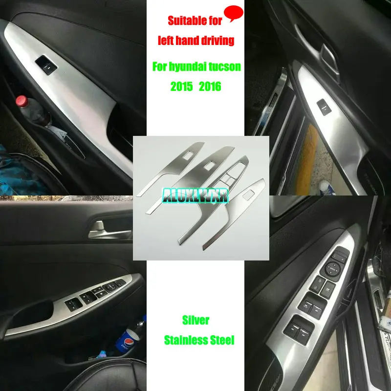 Stainless Steel Car Interior Decoration Door Window Switch Cover Trims for Hyundai Tucson TL 2015 2016 2017 LHD Accessories