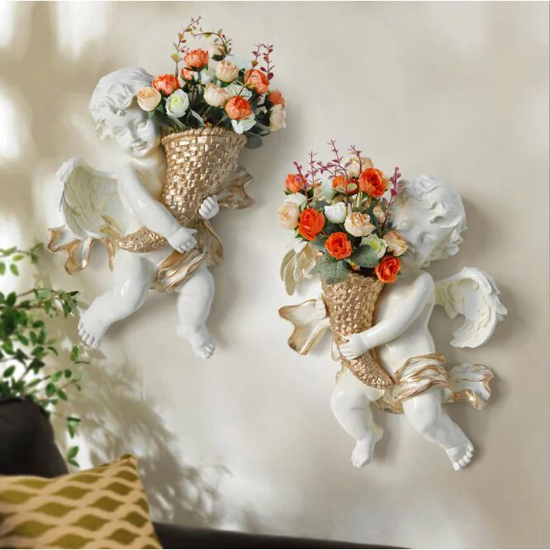 

European Creative Resin Angel Wall Hanging Vase Flower Pot Plant Three-dimensional Mural Background Wall Decoration Crafts Art