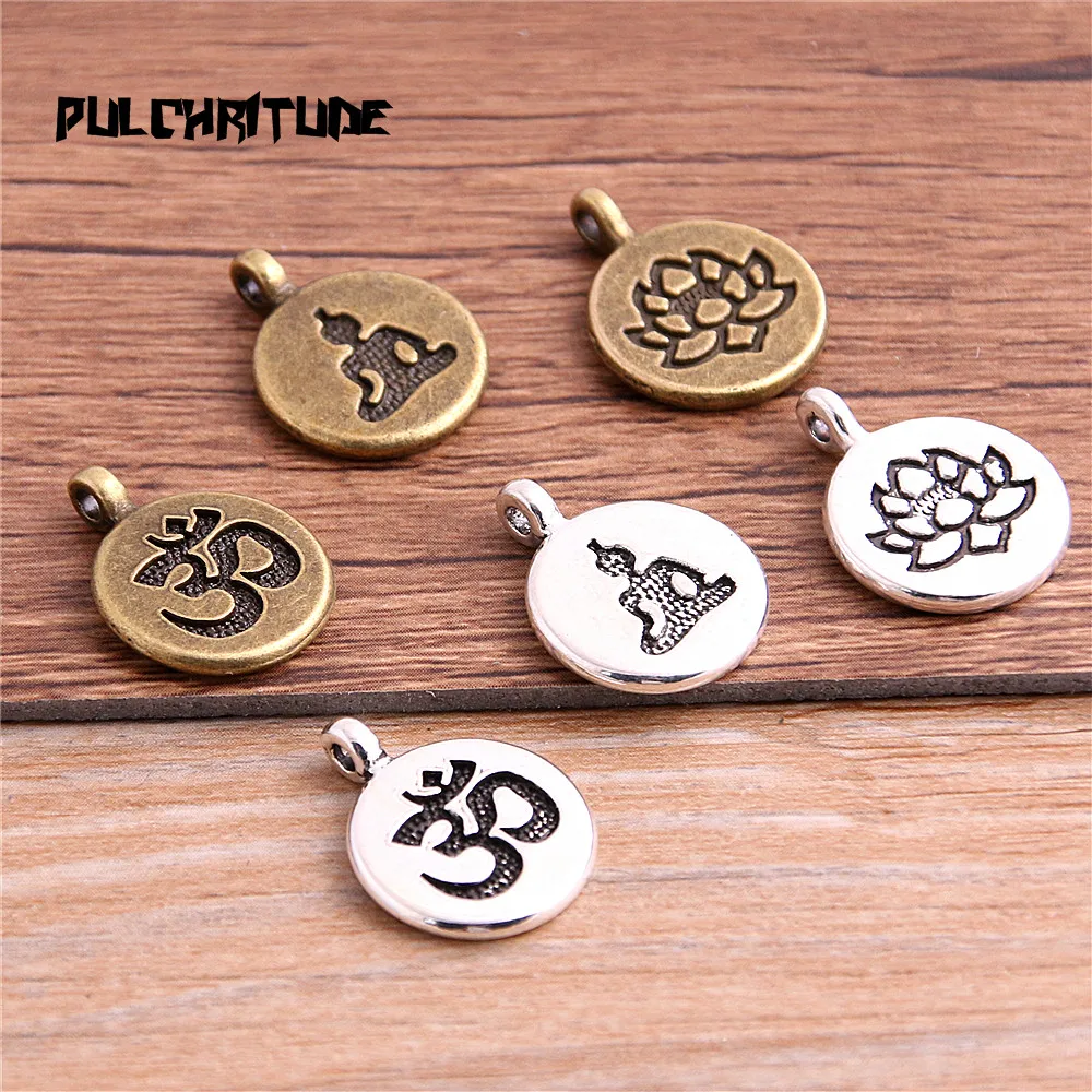 12Pcs Vintage Metal Zinc Alloy Letter 3D Charms Trendy Retro Diy Handmade Round Plant Lotus Pendant For Jewelry