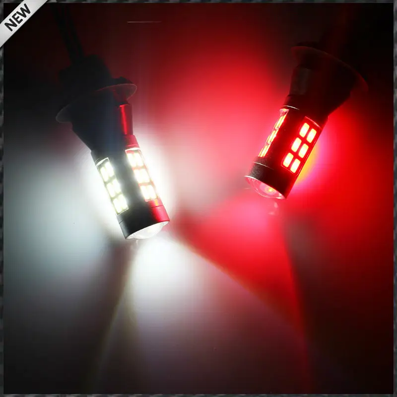 2pcs 21-SMD White/Red Dual-Color 7440 7444 T20 LED Replacement Bulbs For Car Backup Reverse Lights & Rear Fog Lamp Conversion