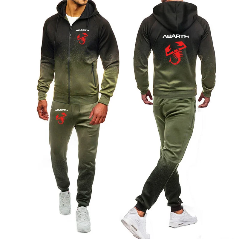 

Hoodies Men Abarth Car Logo Print Casual Harajuku Gradient color Hooded Fleece zipper Jacket Sweatshirt Sweatpants Suit 2pcs