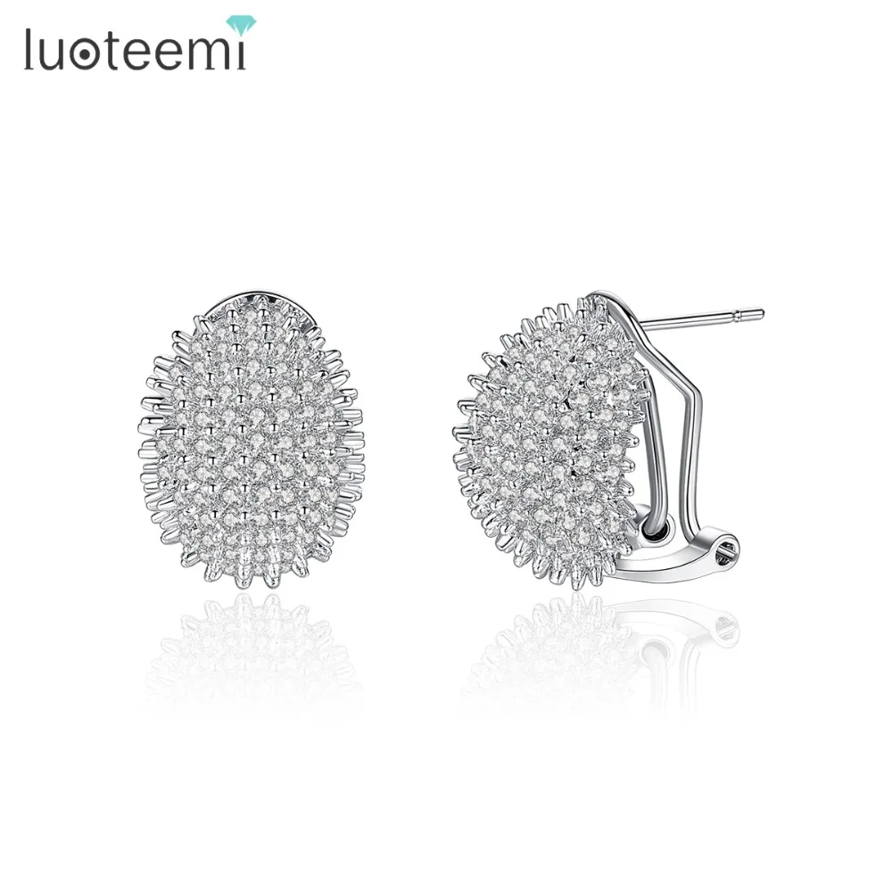 

LUOTEEMI Trendy Elliptical Stud Earring for Women Wedding Party Luxury Green Pink Clear CZ Fashion Jewelry Friend Christmas Gift