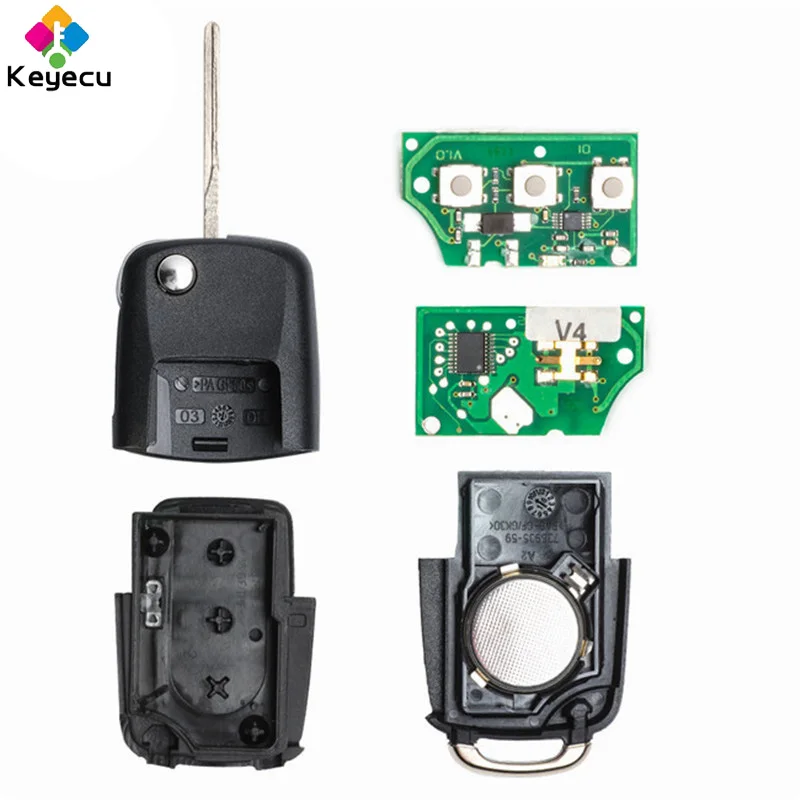 KEYECU Flip chiave per auto a distanza con 2 pulsanti ID48 Chip 433MHz per Volkswagen VW Sharan 2004 2005 2006 2007 2008 Fob 7 m3 959 753