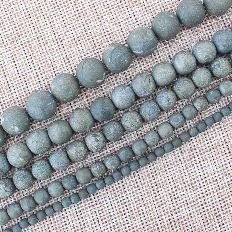 Frost Natural Pyrite 4-12mm  Round  beads 15inch