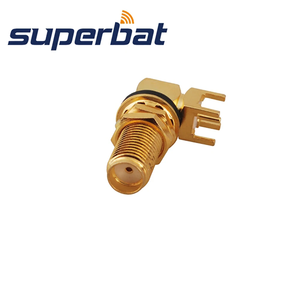 Superbat 10 Buah SMA Melalui Lubang Sekat Perempuan O-ring Sudut Kanan PCB Mount RF Konektor Koaksial