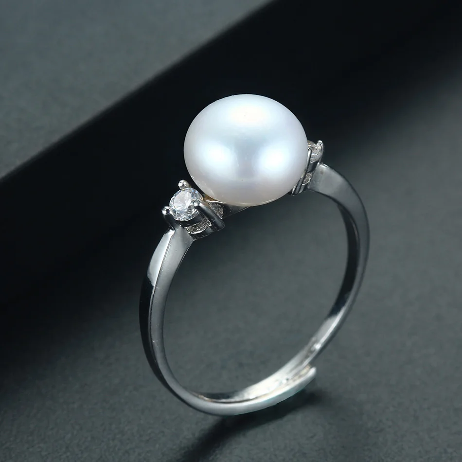 Cauuev Real Natural Freshwater Pearl Wedding Ring Fashion 925 Sterling Silver Women Engagement Zircon Ring Elegant Jewelry Gifts