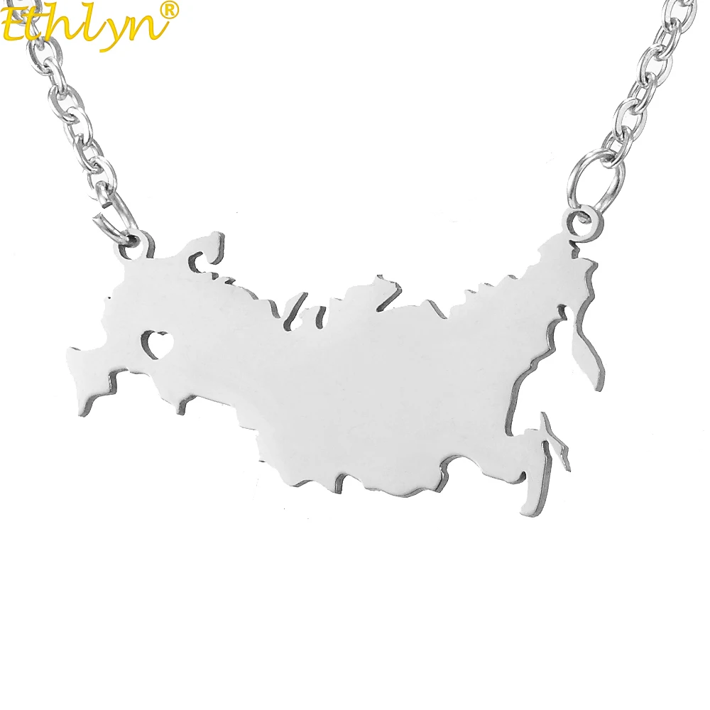 Ethlyn Europe Hotsale Stainless Steel Russia Map Necklace Latest Design Russian Pendant Jewelry P158