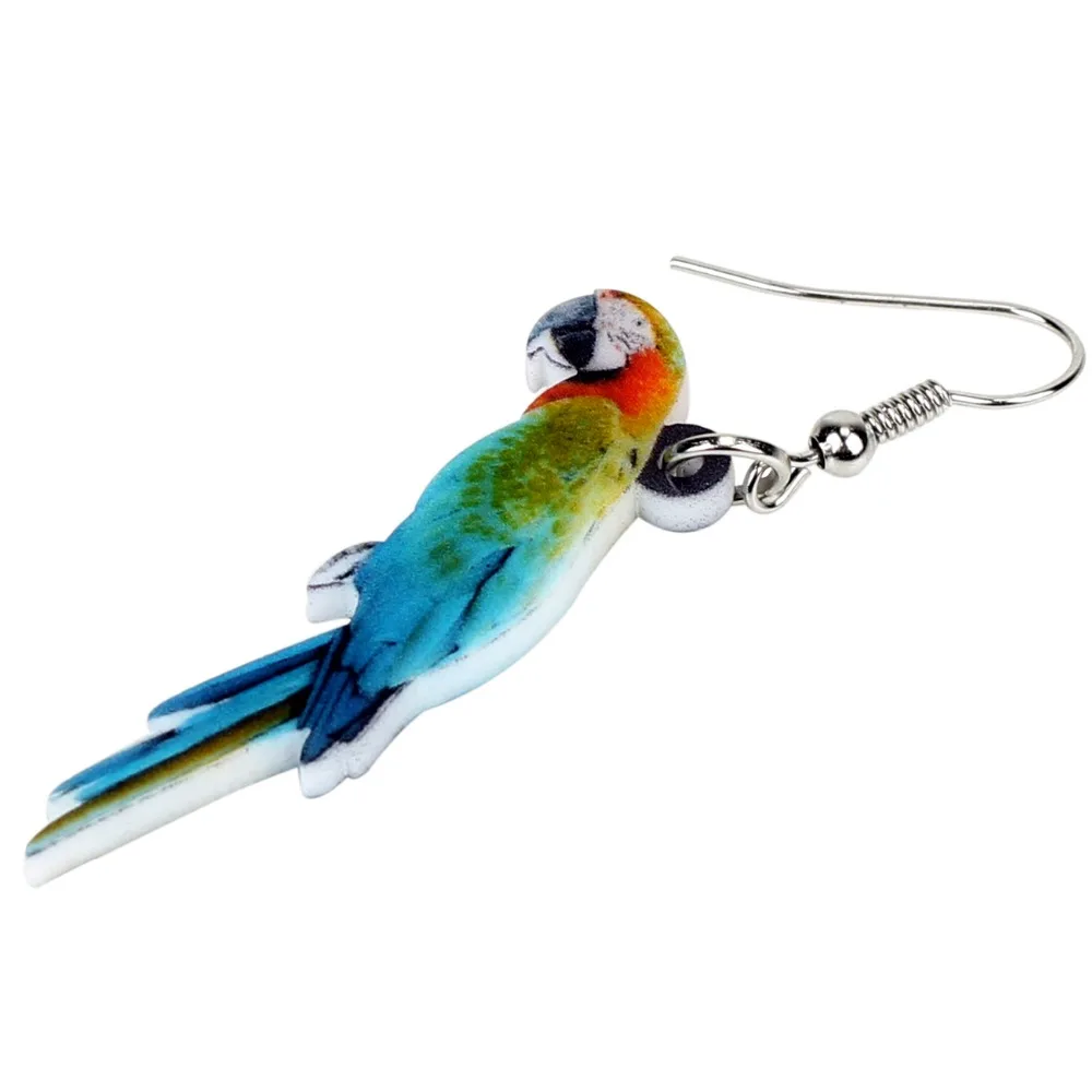 Bonsny Acrylic Colorful Resting Macaws Parrot Bird Earrings Big Long Dangle Drop Tropic Animal Jewelry For Women Girls Gift Bulk