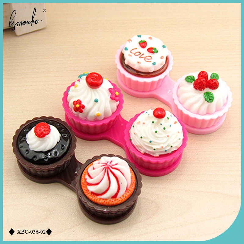 Lymouko Gift of Cartoon Cute Cream Cake Glasses Double Contact Lenses Box Contact Lens Case for Kit Holder Container