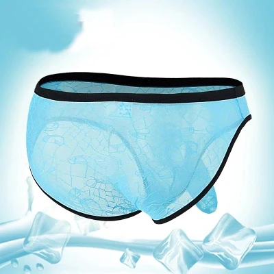 Men\'s transparent mesh lace guns elephant underwear breathable ice silk hollow thin section Men\'s briefs jockstrap gay underwear