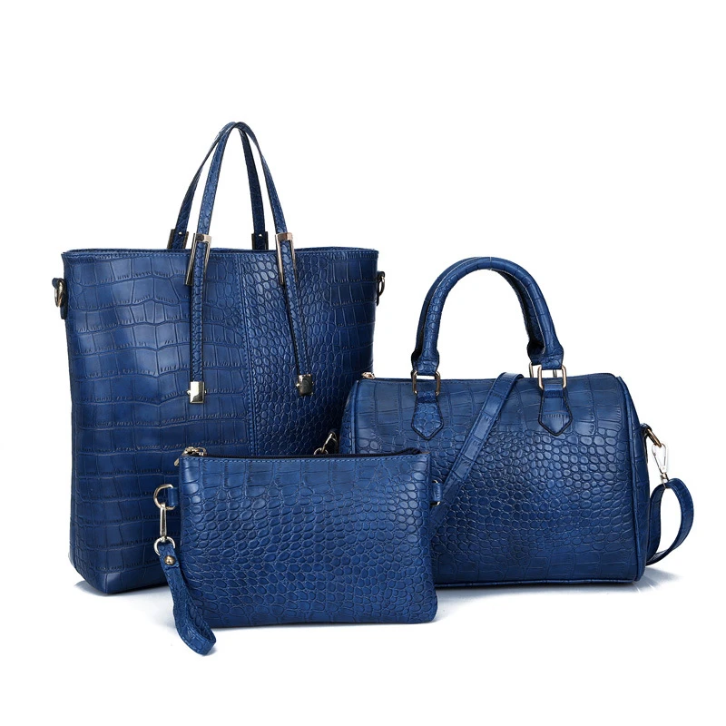 Amberler Fashion PU Leather Women Handbags Luxury Designer Crocodile Pattern 3 Pieces Sets Shoulder Bag High Quality Tote Bags