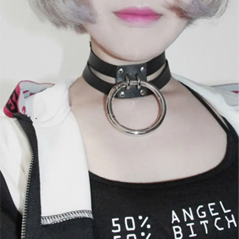 Gargantilla de cuero redonda O hecha a mano, Collar con hebilla, estilo Punk Rock, Marco recortado