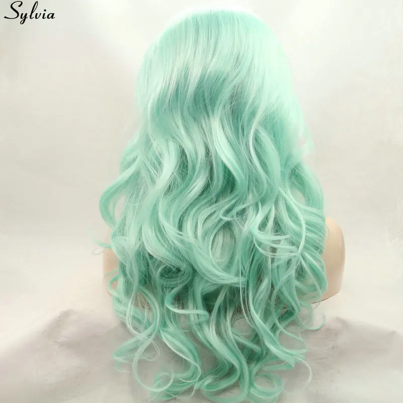 

Sylvia Lace Front Wig Synthetic Heat Resistant Fiber 180% Density Long Soft Wavy Tyrian Purple Wigs Pastel Violet/Green Glueles