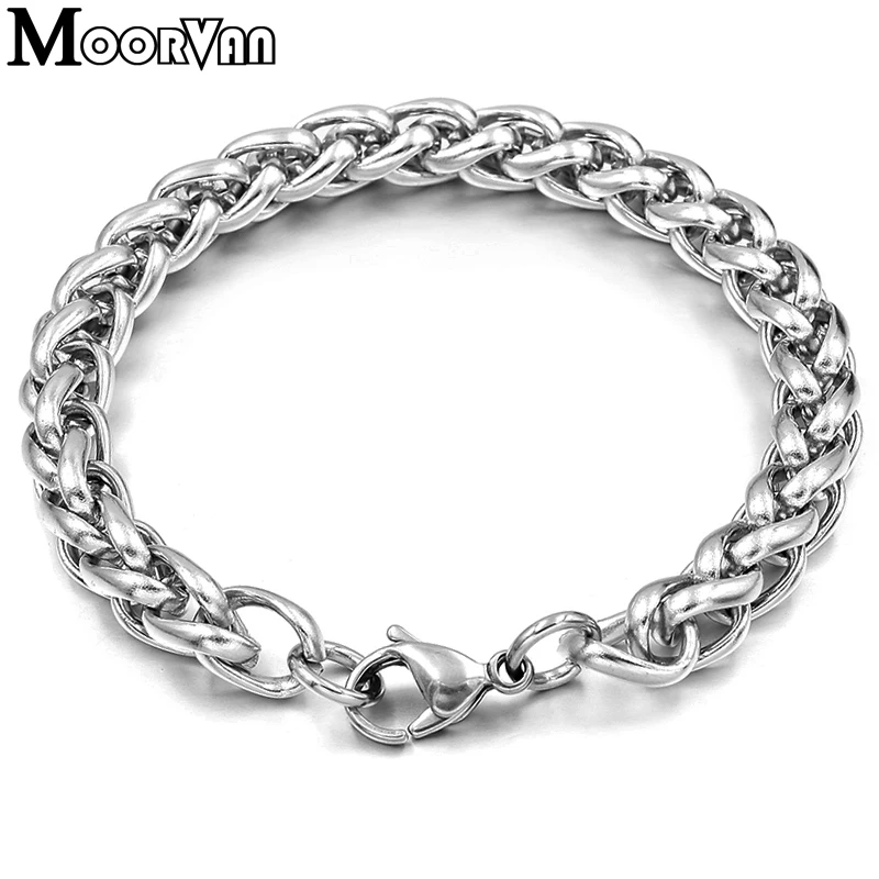 Men Bracelet Silver Color Stainless Steel Wheat Link Chain Bracelets Male Jewelry Hip Hop Gift 4/5/6/8mm Rock PUNK