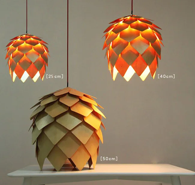 Modern Wooden Chandelier Handmade DIY Wood Chandelier Pinecone Hanging Wood Artichoke Lamp Home Decorative Light Fixtures