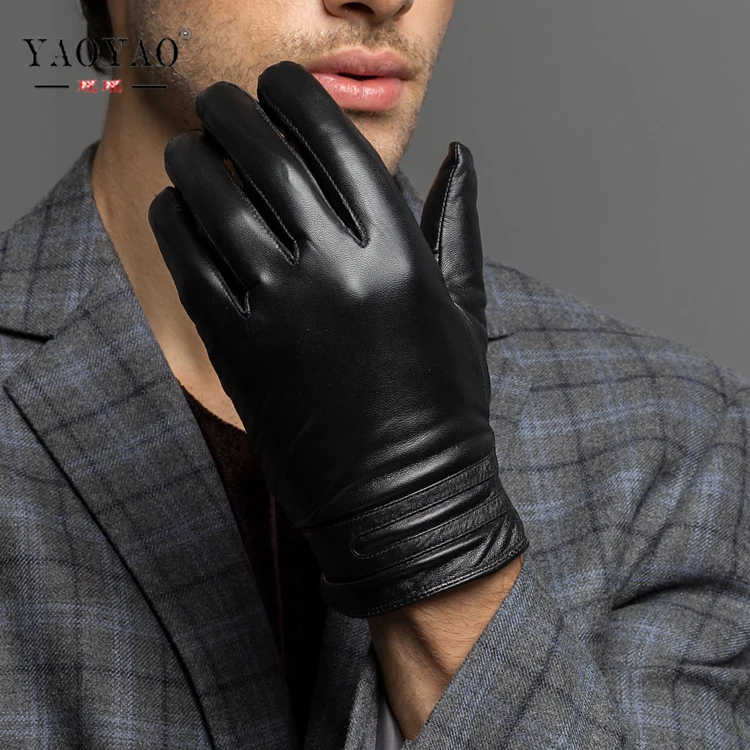 YY8615 Autumn/Winter New Arrival Male Suede Genuine Leather Black Gloves Men Thicken Simple Brief Business Driving Eldiven