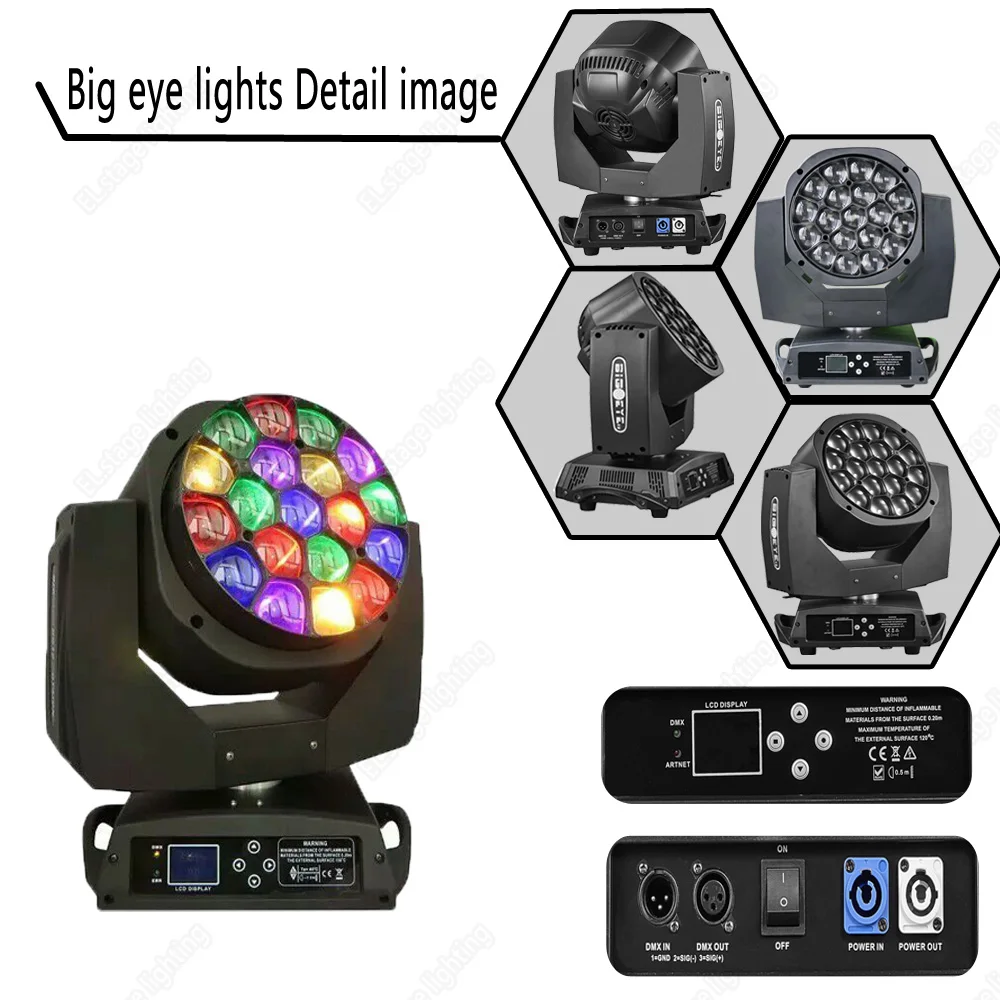 Guangzhou bee eye 19x15w 4in1 rgbw led moving head beam zoom wash light professional lighting stage