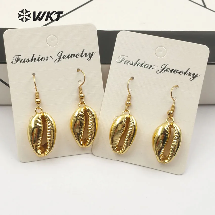 WT-E164 Hot Sales Natural Shell Cowry Earrings With Full Gold/Silver/Black Electroplated Resist Tarnishable Women Jewelry