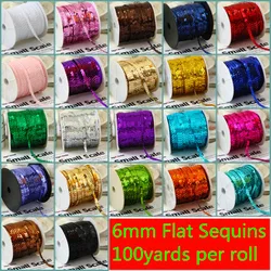 100Yards 6mm Flat Round Sequins Lace Ribbon Sewing onTrim, Spangle Paillettes Strings in Roll For Crafts,Women Cloth Accessories