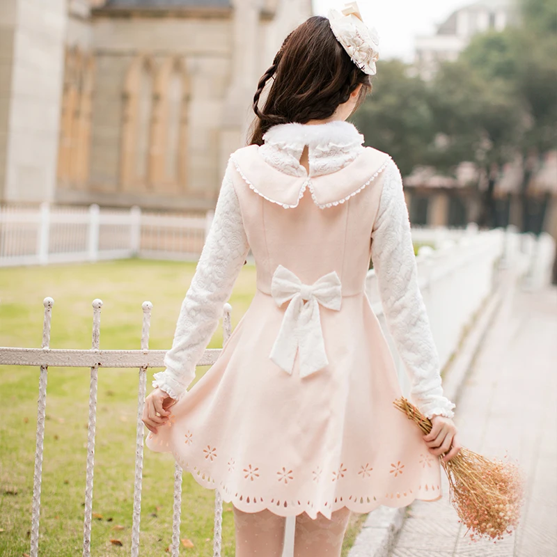 Princess sweet lolita dress Candy rain wool winter dress female candy sweet slim long sleeved dress a princess dress C22CD7277