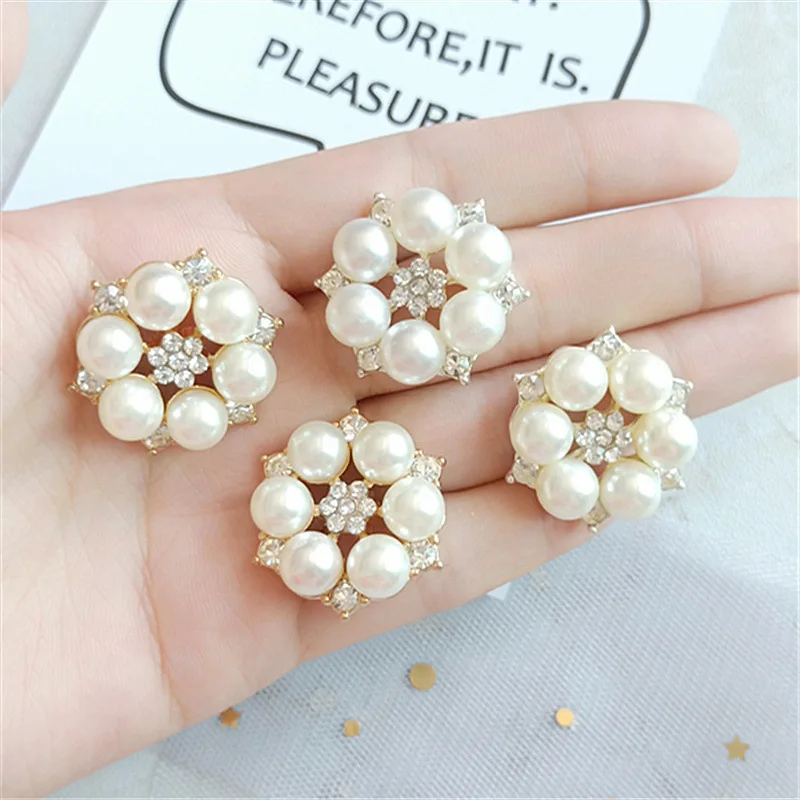 50pcs 24*28mm Gold Color Imitation Pearl Crystal Flower Shape Charm DIY for Handmade Wedding Jewelry Making wholesale