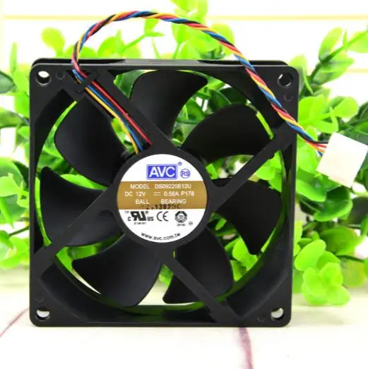 Оригинальный вентилятор AVC DS09225B12U, 12 В, 0,56 А, 9 см, 9025, 4-линейный, с двойным шариковым контролем температуры, ШИМ-вентилятор